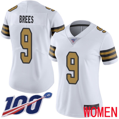 New Orleans Saints Limited White Women Drew Brees Jersey NFL Football #9 100th Season Rush Vapor Untouchable Jersey->youth nfl jersey->Youth Jersey